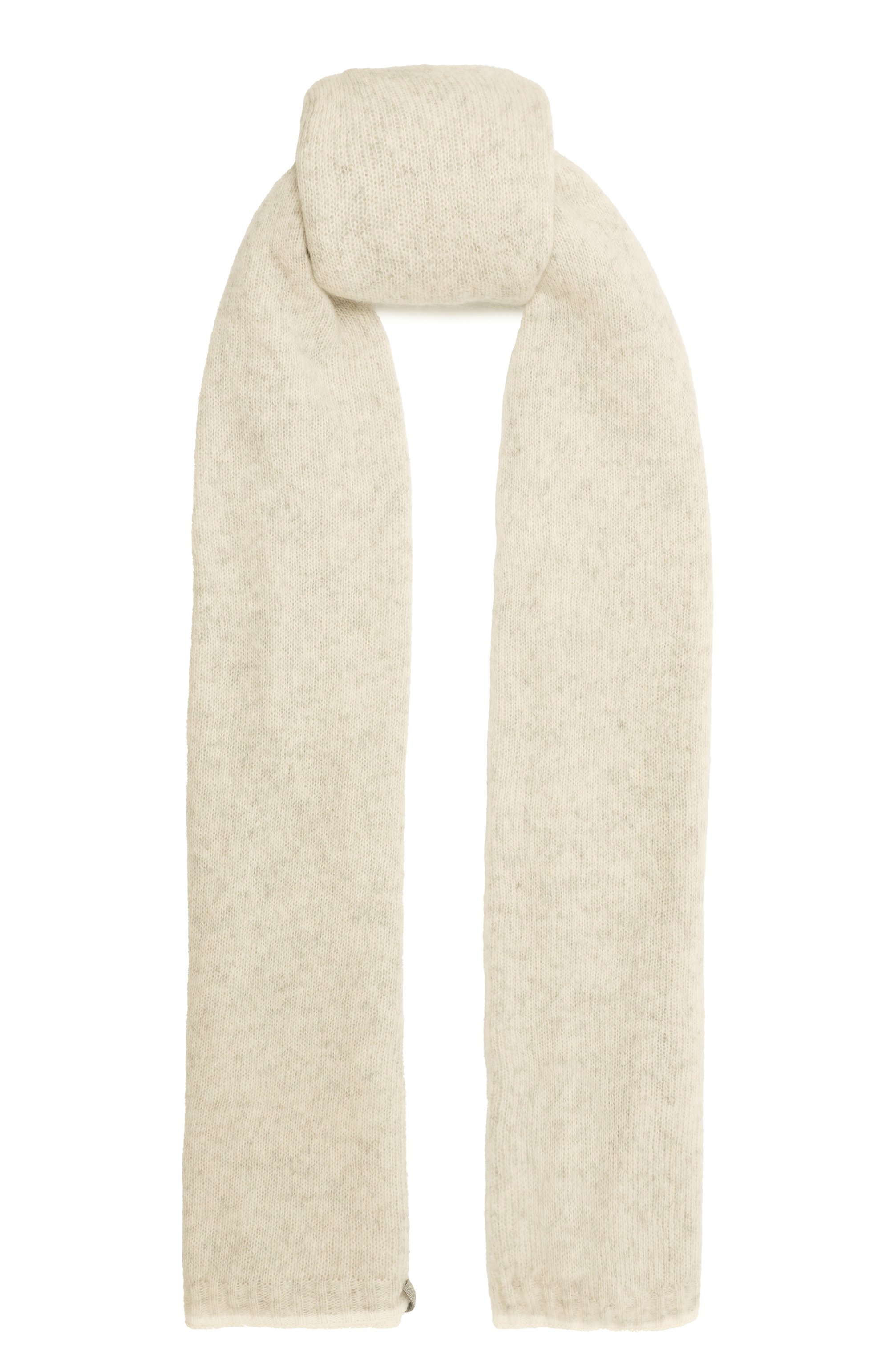 Шерстяной шарф BRUNELLO CUCINELLI кремового цвета по цене 79150 руб., арт. MHM50BP393, фото 1 Шерстяной шарф BRUNELLO CUCINELLI, арт. MHM50BP393, фото 1