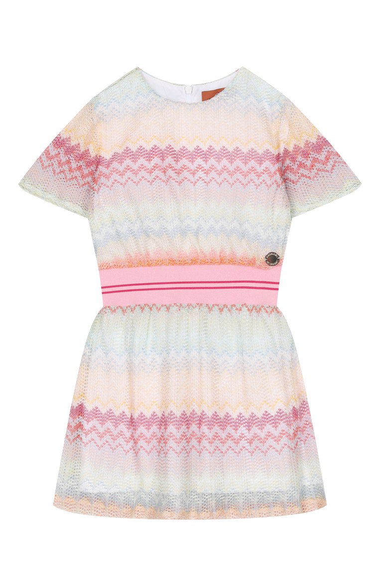 Детское платье из вискозы MISSONI разноцветного цвета, арт. MW1C01/Q0077/4-6 | Фото 1 (Рукава: Короткие; Материал внешний: Вискоза; Случай: Повседневный; Девочки Кросс-КТ: Платье-одежда; Материал подклада: Хлопок; Ростовка одежда: 4 года | 104 см)