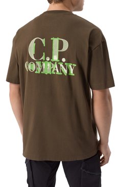 Мужская хлопковая футболка C.P. COMPANY хаки цвета, арт. 18CMTS148A006586W | Фото 4 (Длина (для топов): Стандартные; Рукава: Короткие; Материал внешний: Хлопок; Драгоценные камни: Проставлено; Материал сплава: Проставлено; Принт: С принтом; Стили: Спорт-шик; Мужское Кросс-КТ: Футболка-одежда; Кросс-КТ: Джерси)