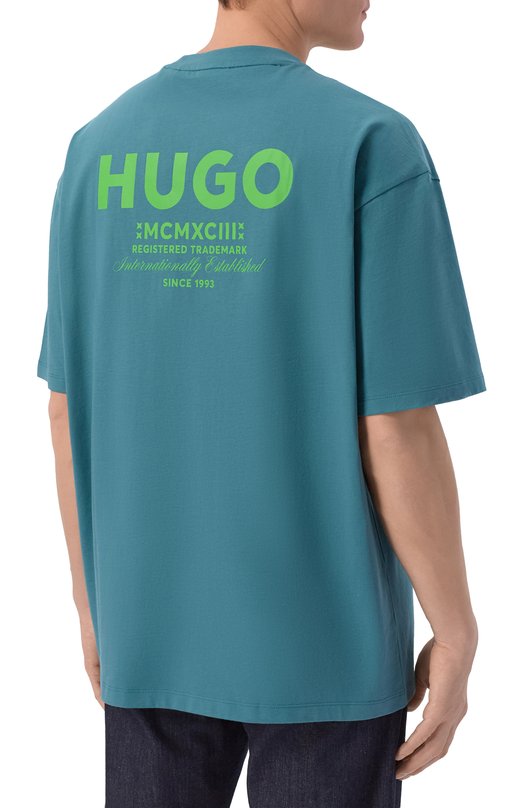 Хлопковая футболка HUGO Blue 50509776 Голубой  50509776 Фото 4