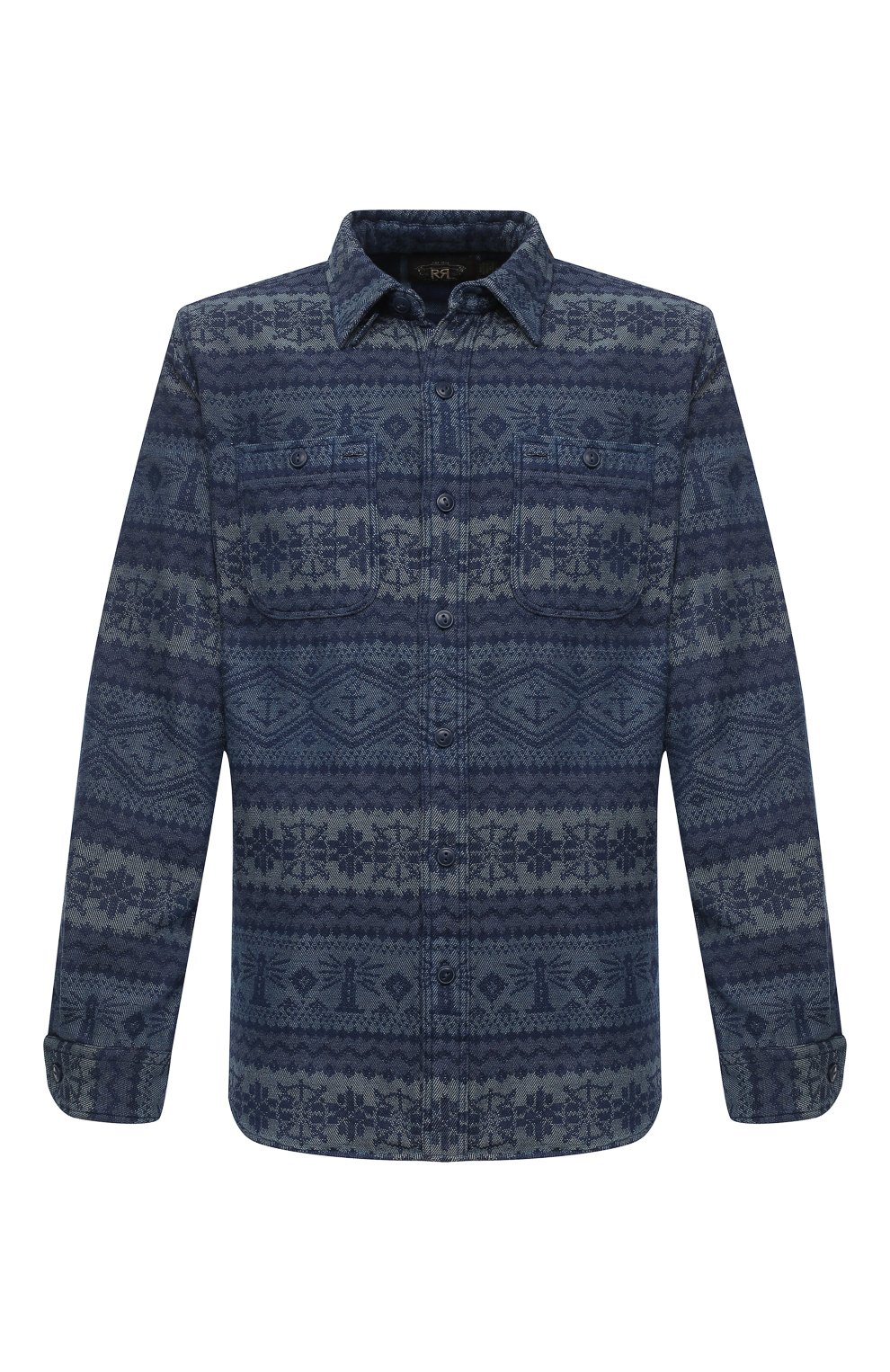 Хлопковая рубашка RRL синего цвета по цене 32400 руб., арт. 782799927, фото 1 Хлопковая рубашка RRL, арт. 782799927, фото 1