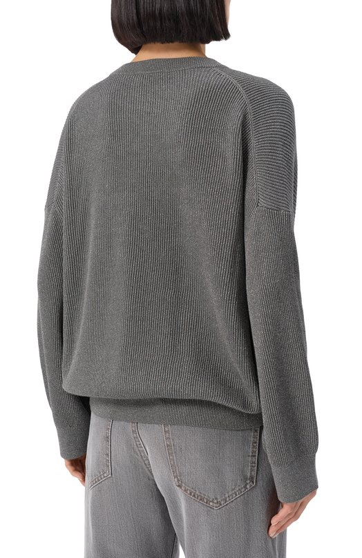 Свитер из хлопка и вискозы Brunello Cucinelli MAZ260200P Серый  MAZ260200P Фото 4