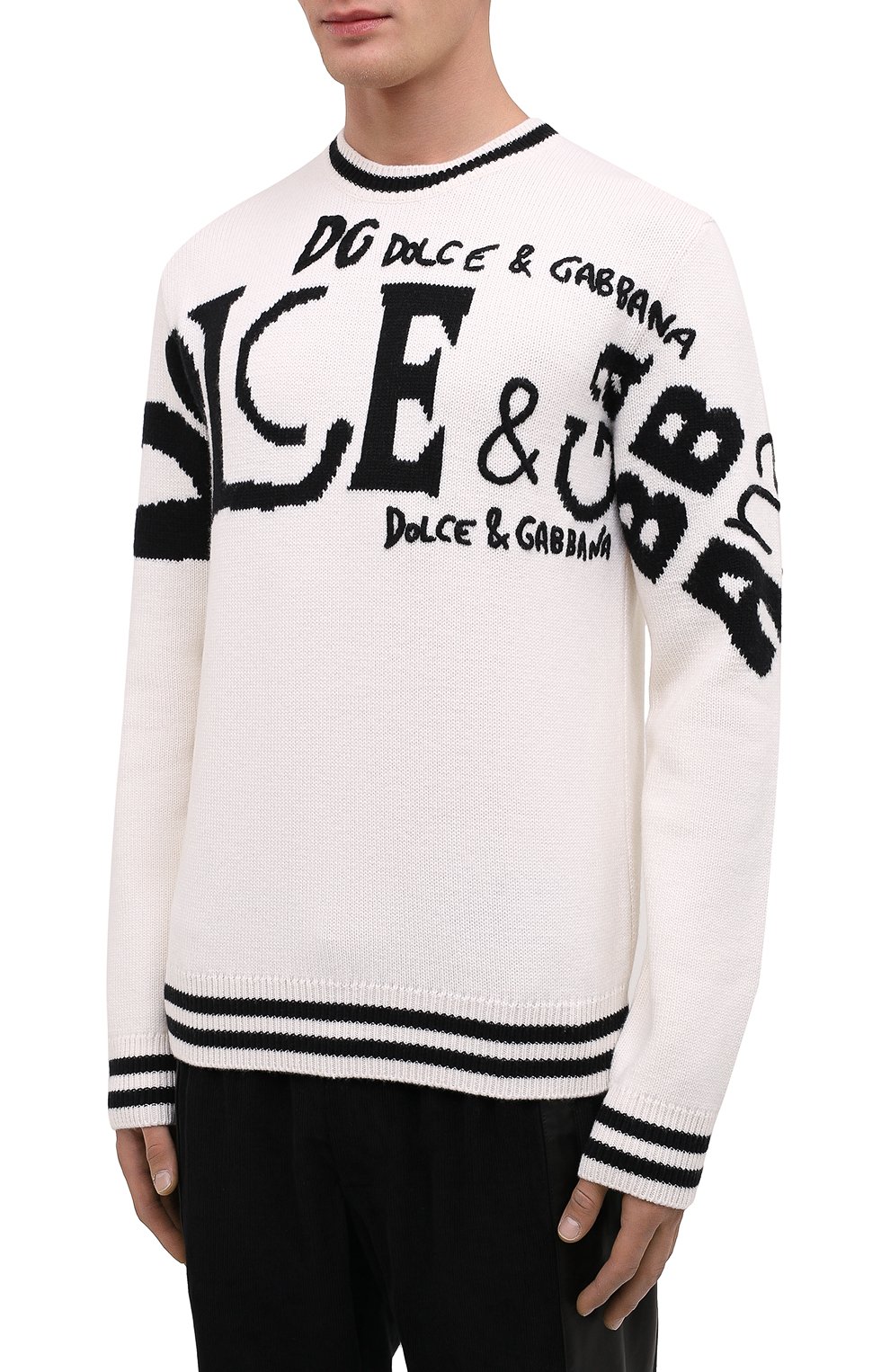 Шерстяной свитер DOLCE & GABBANA белого цвета по цене 222500 руб., арт. GXC03Z/JAVYP, фото 4 Шерстяной свитер DOLCE & GABBANA, арт. GXC03Z/JAVYP, фото 4