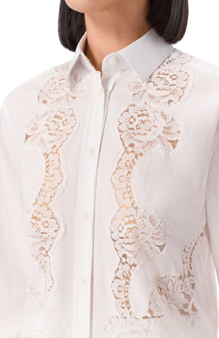 Женская хлопковая рубашка DOLCE & GABBANA белого цвета, арт. F5T32T/FUEAJ | Фото 5 (Длина (для топов): Удлиненные; Материал внешний: Хлопок; Рукава: Длинные; Женское Кросс-КТ: Рубашка-одежда; Принт: Без принта; Стили: Кэжуэл; Автоматизация ТО: Проставлено; Размерность: Идёт в размер; Автоматизация состава: Проставлено)