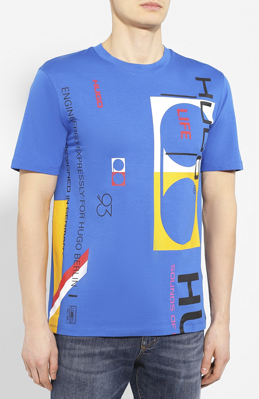 Хлопковая футболка HUGO синего цвета по цене 6600 руб., арт. 50430588, фото 3 Хлопковая футболка HUGO, арт. 50430588, фото 3