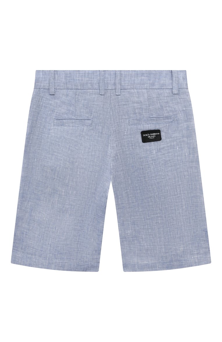Детские льняные шорты DOLCE & GABBANA голубого цвета, арт. L43Q33/FU4LG/8-12+ | Фото 2 (Материал внешний: Лен; Нос: Не проставлено; Автоматизация состава: Проставлено)