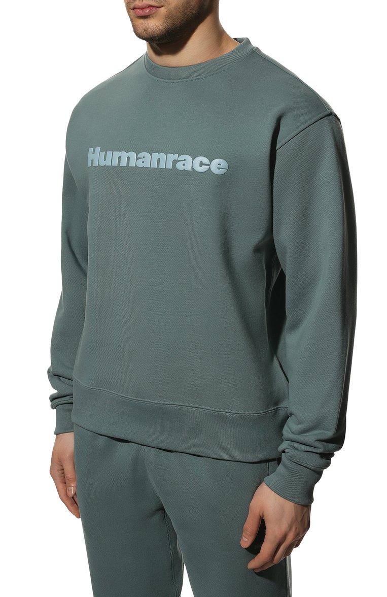 Мужской хлопковый свитшот adidas originals x pharrell williams ADIDAS ORIGINALS зеленого цвета, арт. HK6694 | Фото 3 (Материал внешний: Хлопок; Длина (для топов): Стандартные; Рукава: Длинные; Мужское Кросс-КТ: свитшот-одежда; Принт: С принтом; Стили: Спорт-шик)