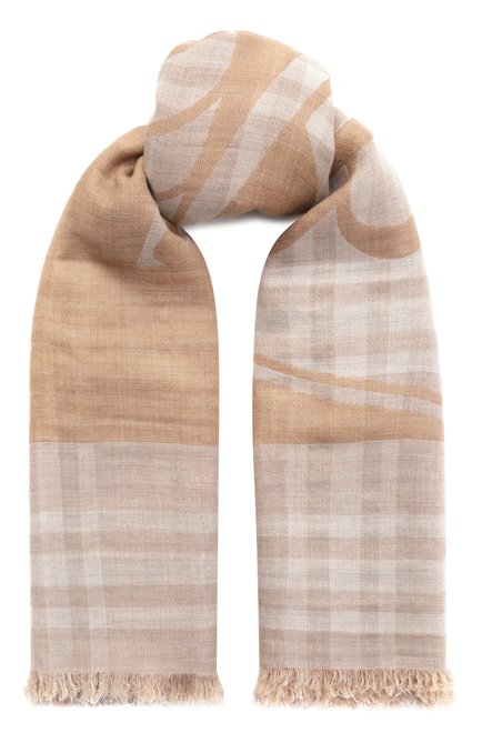 Женская шерстяная шаль BURBERRY бежевого цвета, арт. 8104832 | Фото 1 (Нос: Не проставлено; Материал: Текстиль, Шерсть; Материал сплава: Проставлено)