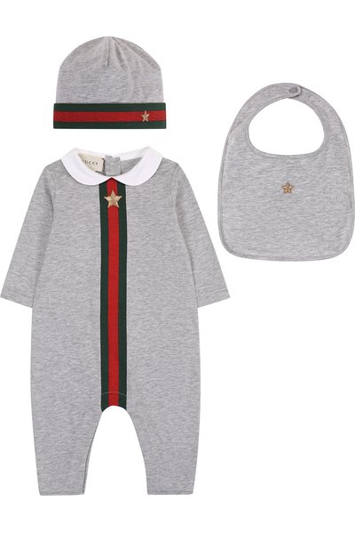 Комплект из хлопкового боди и шапочки с нагрудником GUCCI, арт. 408987/X5758, фото 1