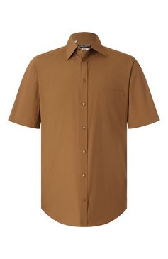 Мужская хлопковая рубашка DOLCE & GABBANA коричневого цвета, арт. G5MV5T/FU5T9 | Фото 1 (Рукава: Короткие; Материал внешний: Хлопок; Драгоценные камни: Проставлено; Длина (для топов): Стандартные; Материал сплава: Проставлено; Стили: Кэжуэл; Случай: Повседневный; Рубашки М: Regular Fit; Воротник: Кент; Принт: Однотонные)