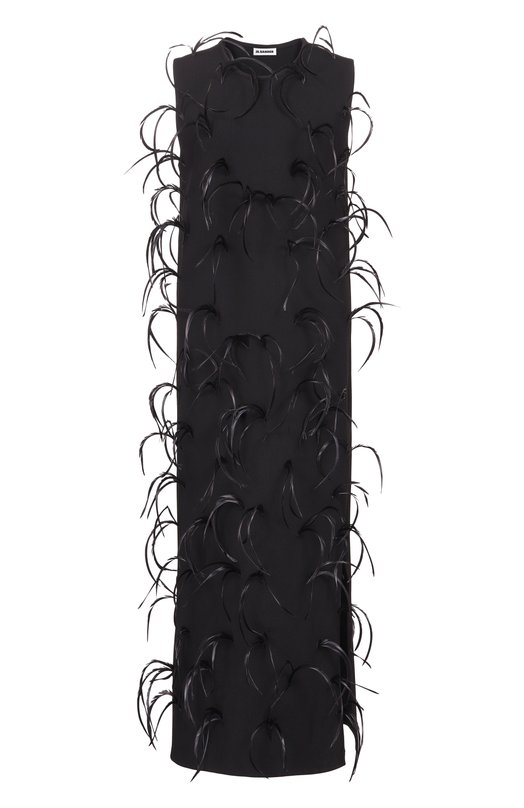 Платье из вискозы с отделкой перьями Jil Sander J03CT0549/J18353 Чёрный J03CT0549/J18353