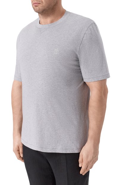 Хлопковая футболка BRUNELLO CUCINELLI серого цвета по цене 63950 руб., арт. M0B131328G, фото 3 Хлопковая футболка BRUNELLO CUCINELLI, арт. M0B131328G, фото 3