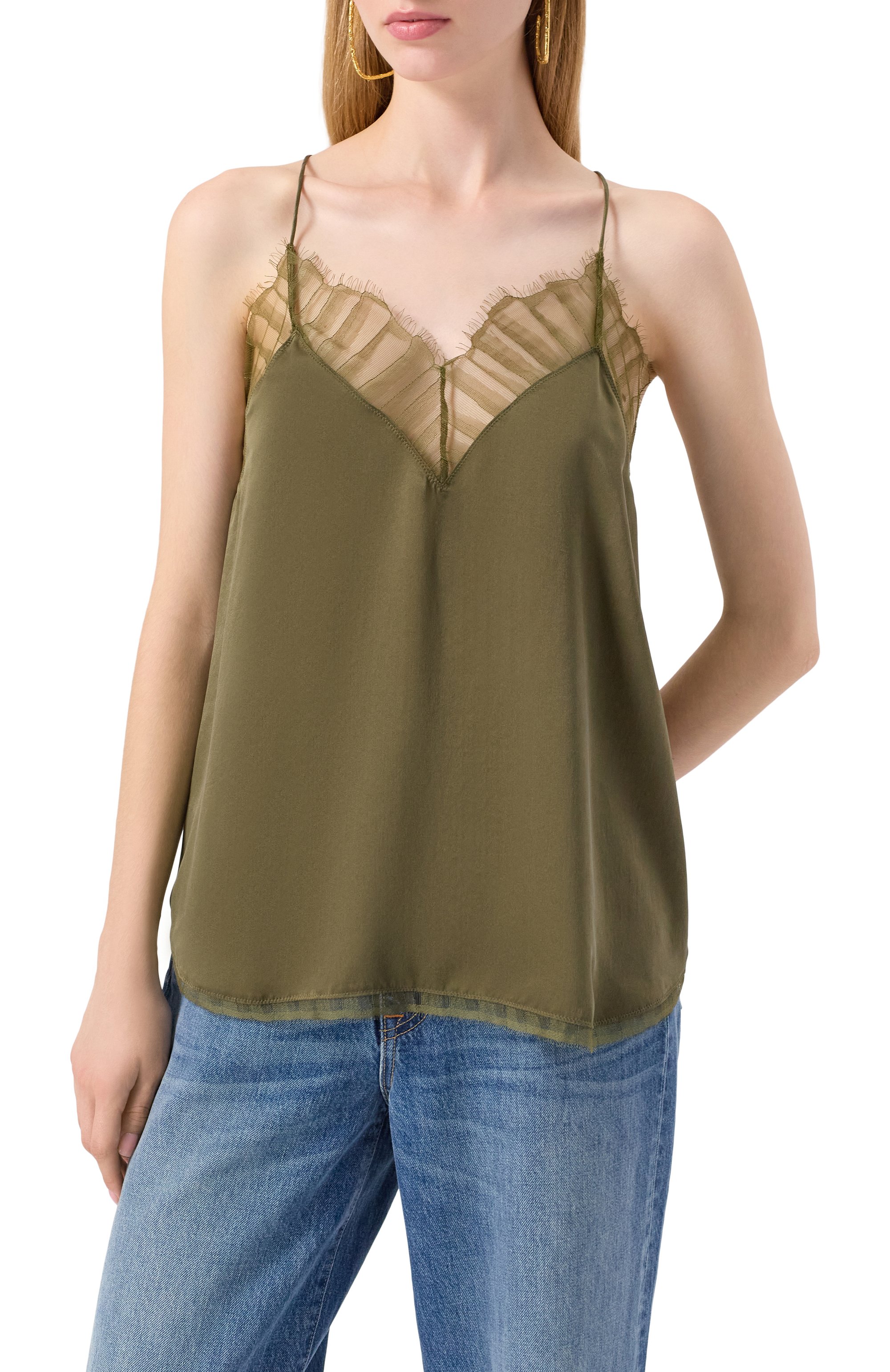 Шелковый топ IRO хаки цвета по цене 28650 руб., арт. WP16BERWYN, фото 3 Шелковый топ IRO, арт. WP16BERWYN, фото 3