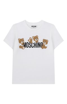 Мужского хлопковая футболка MOSCHINO белого цвета, арт. HUM059/LAA23/4-8 | Фото 1 (Материал внешний: Хлопок; Девочки Кросс-КТ: футболка-одежда; Региональные ограничения белый список (Axapta Mercury): Не проставлено; Нос: Не проставлено; Мальчики Кросс-КТ: Футболка-одежда; Ростовка одежда: 5 лет | 110 см, 6 лет | 116 см, 8 лет | 128 см, 4 года | 104 см)