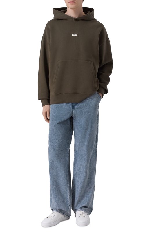 Хлопковое худи HUGO Blue 50510724 Коричневый  50510724 Фото 2