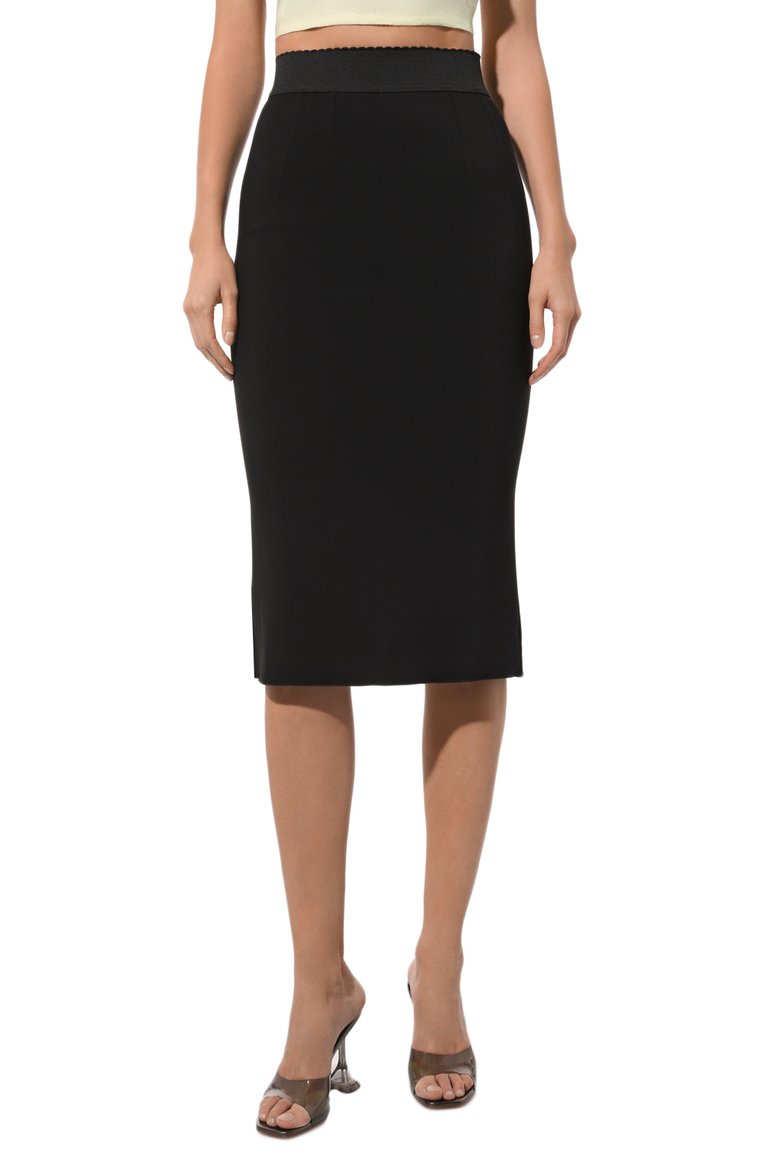 Женская юбка из вискозы DOLCE & GABBANA черного цвета, арт. F4A1FT/GDB0M | Фото 3 (Материал внешний: Вискоза; Материал подклада: Синтетический материал; Длина Ж (юбки, платья, шорты): Миди; Стили: Кэжуэл; Женское Кросс-КТ: Юбка-одежда, Юбка-карандаш)