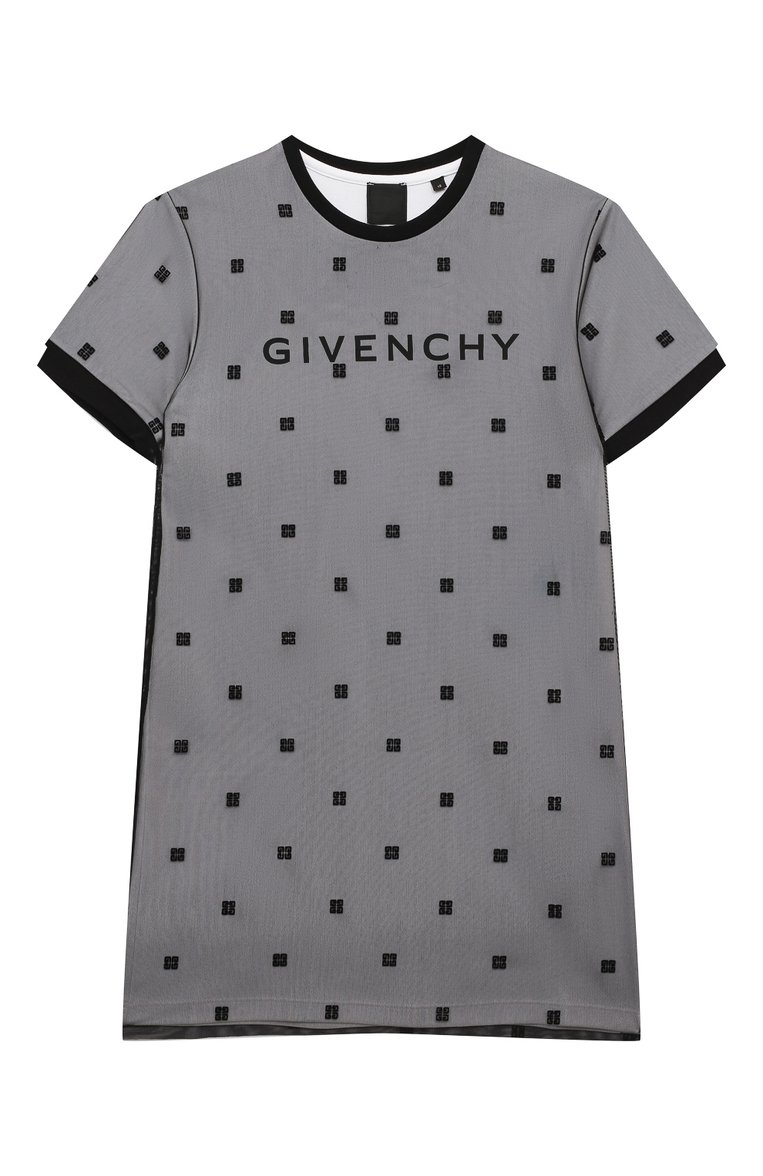 Детское платье GIVENCHY черно-белого цвета, арт. H30048/6A-12A | Фото 1 (Материал внешний: Синтетический материал; Рукава: Короткие; Девочки Кросс-КТ: Платье-одежда; Случай: Повседневный; Автоматизация состава: Проставлено; Автоматизация ТО: Проставлено; Ростовка одежда: 5 лет | 110 см, 9 лет | 134 см, 12 лет | 152 см, 7 лет | 122 см)