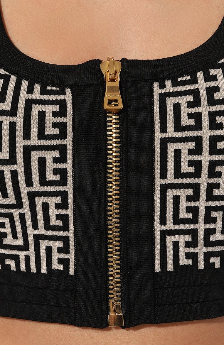 Женский топ из шерсти и вискозы BALMAIN черно-белого цвета, арт. YF1AA017KB02 | Фото 5 (Материал внешний: Шерсть; Длина (для топов): Укороченные; Женское Кросс-КТ: Топы; Стили: Кэжуэл; Рукава: Без рукавов)