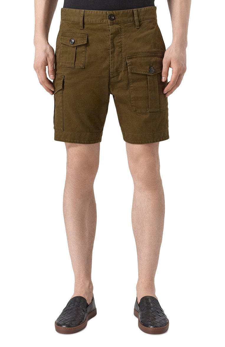 Мужские джинсовые шорты DSQUARED2 хаки цвета, арт. S74MU0780/S39021 | Фото 3 (Длина Шорты М: До колена; Материал сплава: Проставлено; Драгоценные камни: Проставлено; Кросс-КТ: Деним; Силуэт М (брюки): Карго; Случай: Повседневный; Принт: Без принта; Материал внешний: Деним, Хлопок; Стили: Милитари)