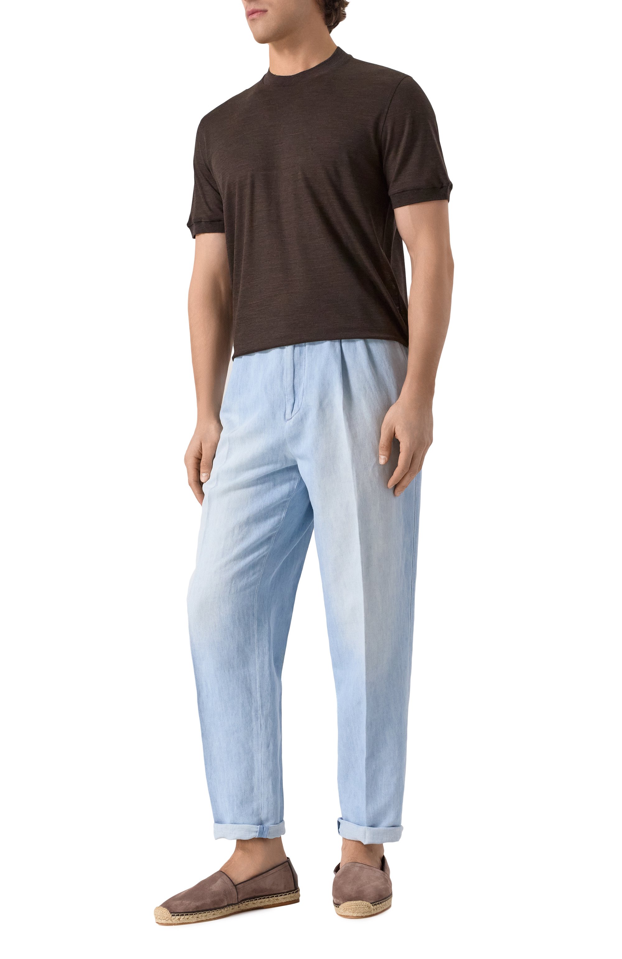 Хлопковые брюки BRUNELLO CUCINELLI голубого цвета по цене 141500 руб., арт. M239PE1710, фото 2 Хлопковые брюки BRUNELLO CUCINELLI, арт. M239PE1710, фото 2