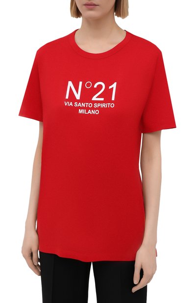 Хлопковая футболка N21 красного цвета по цене 20650 руб., арт. 21E N2M0/F051/6314, фото 3 Хлопковая футболка N21, арт. 21E N2M0/F051/6314, фото 3