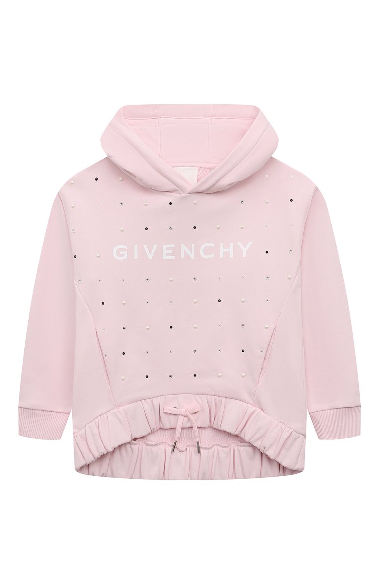 Детский хлопковое худи GIVENCHY светло-розового цвета, арт. H15351/6A-12A | Фото 1 (Материал внешний: Хлопок; Рукава: Длинные; Девочки Кросс-КТ: Худи-одежда; Автоматизация состава: Проставлено; Автоматизация ТО: Проставлено; Ростовка одежда: 6 лет | 116 см, 10 - 11 лет | 140 - 146см, 8 лет | 128 см, 12 лет | 152 см)
