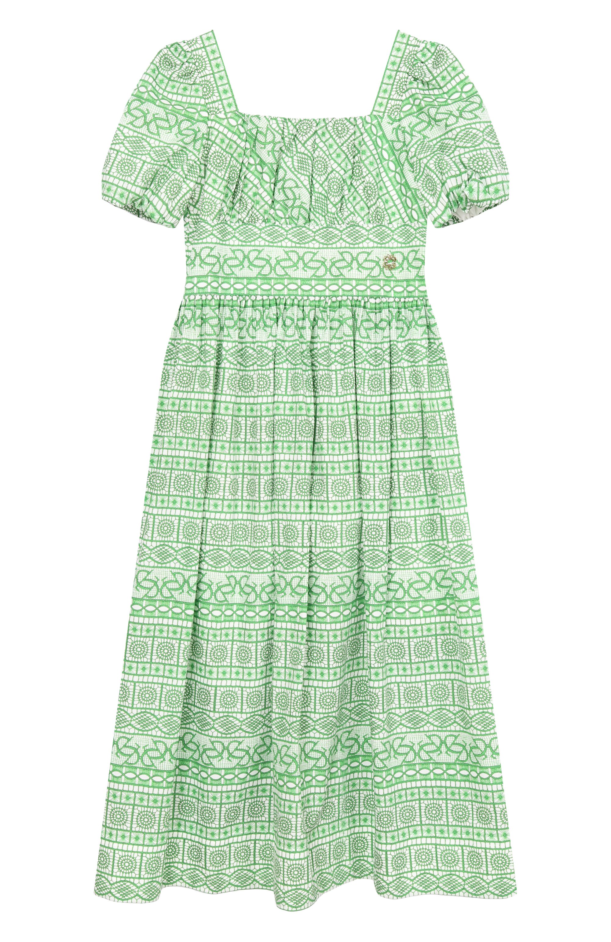 Хлопковое платье ELIE SAAB JUNIOR зеленого цвета по цене 89950 руб., арт. EFAB115 MX/TS1103, фото 1 Хлопковое платье ELIE SAAB JUNIOR, арт. EFAB115 MX/TS1103, фото 1