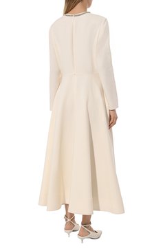 Женское платье из шерсти и шелка VALENTINO кремового цвета, арт. 3B3VA4351CF | Фото 4 (Материал внешний: Шелк, Шерсть; Материал сплава: Проставлено; Драгоценные камни: Проставлено; Рукава: Длинные; Длина Ж (юбки, платья, шорты): Миди; Случай: Повседневный; Стили: Романтичный; Женское Кросс-КТ: Платье-одежда)