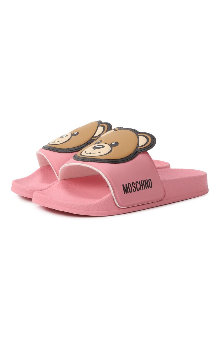 Детский шлепанцы MOSCHINO розового цвета, арт. 80632/VAR1/24-27 | Фото 1 (Нос: Не проставлено; Материал внешний: Пластик, Резина; Материал внутренний: Текстиль)
