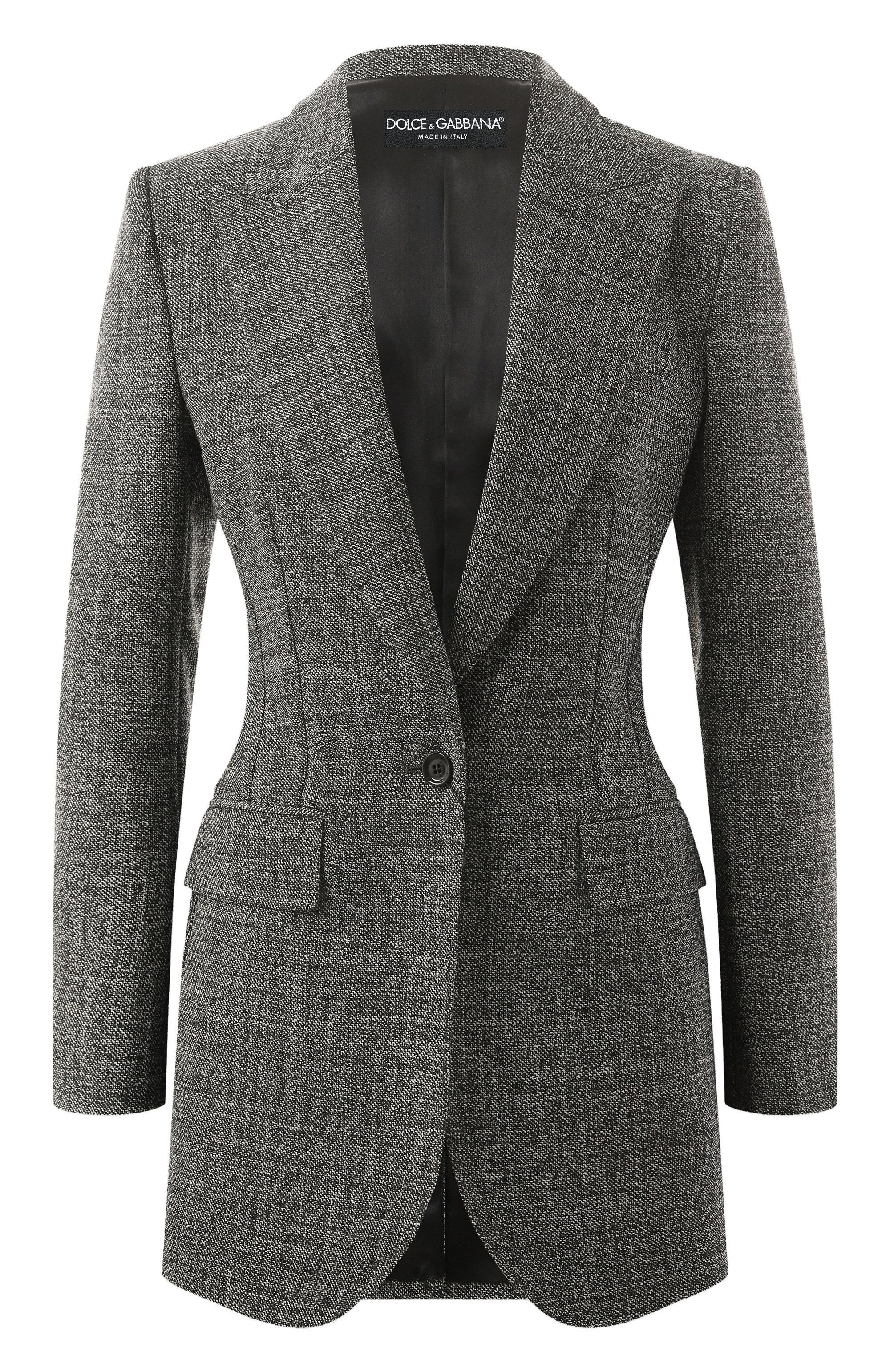 Шерстяной жакет DOLCE & GABBANA серого цвета по цене 296000 руб., арт. F29ZTT/FM2G4, фото 1 Шерстяной жакет DOLCE & GABBANA, арт. F29ZTT/FM2G4, фото 1