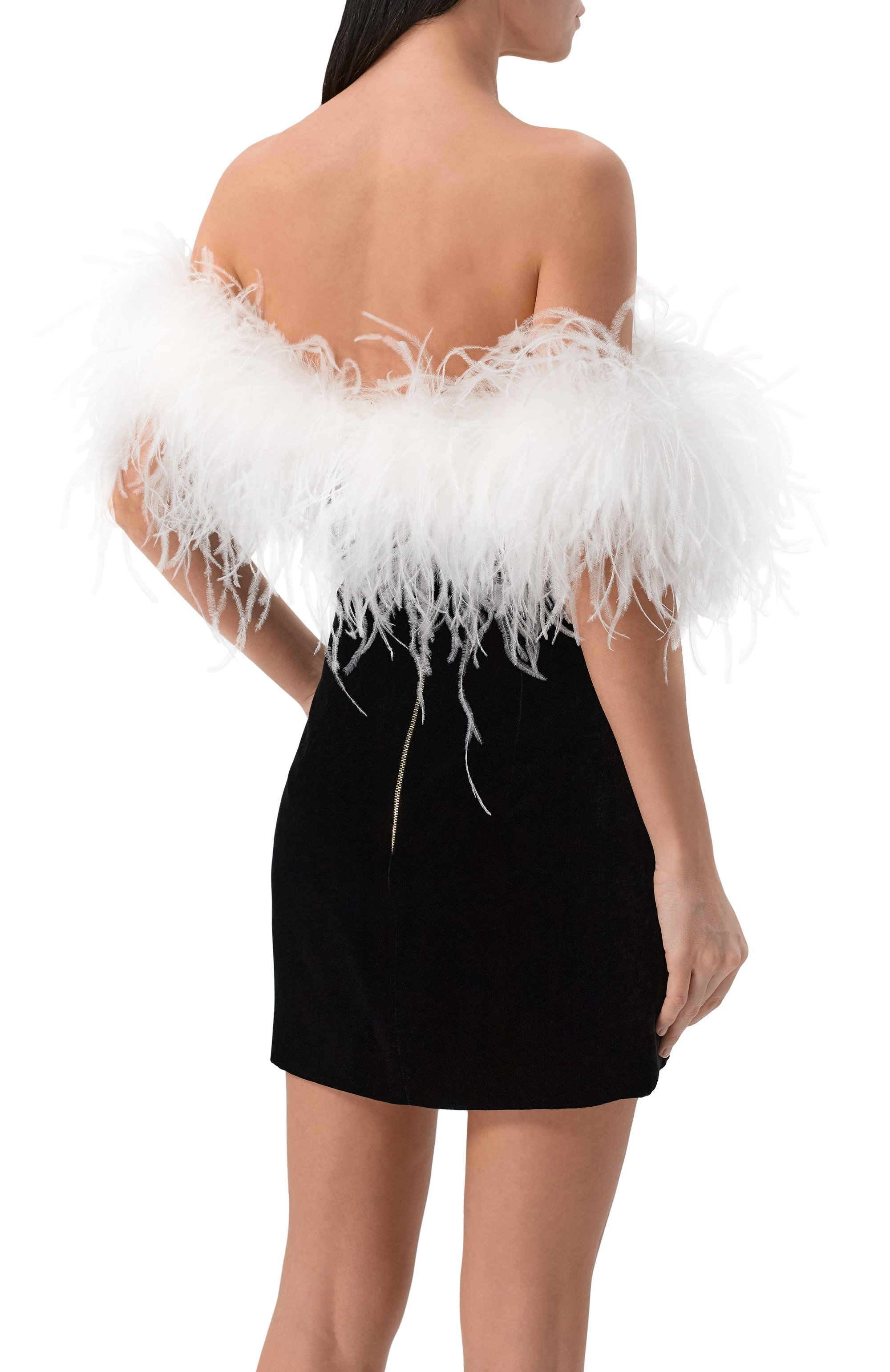 Бархатное платье с отделкой перьями страуса YVON, арт. 0 160036, фото 3