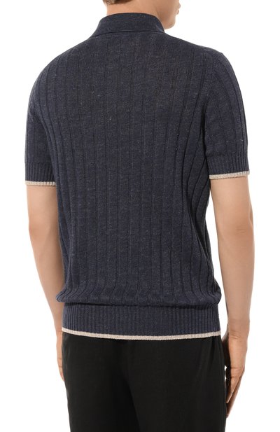 Поло изо льна и хлопка BRUNELLO CUCINELLI темно-синего цвета по цене 128500 руб., арт. M2L70B2256, фото 4 Поло изо льна и хлопка BRUNELLO CUCINELLI, арт. M2L70B2256, фото 4