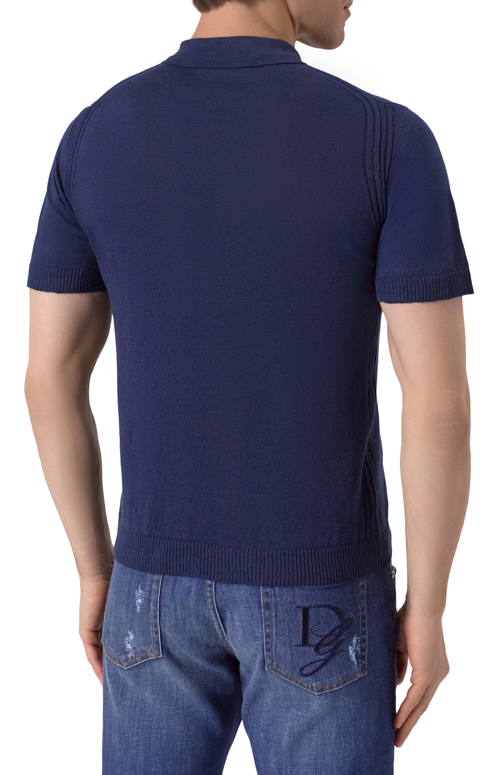 Поло изо льна и хлопка DANIELE FIESOLI темно-синего цвета по цене 23050 руб., арт. DF2076, фото 4 Поло изо льна и хлопка DANIELE FIESOLI, арт. DF2076, фото 4