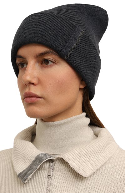 Кашемировая шапка BRUNELLO CUCINELLI темно-синего цвета по цене 68650 руб., арт. M12163199, фото 2 Кашемировая шапка BRUNELLO CUCINELLI, арт. M12163199, фото 2