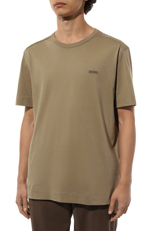 Хлопковая футболка Zegna UD360A7/D760 Хаки  UD360A7/D760 Фото 3