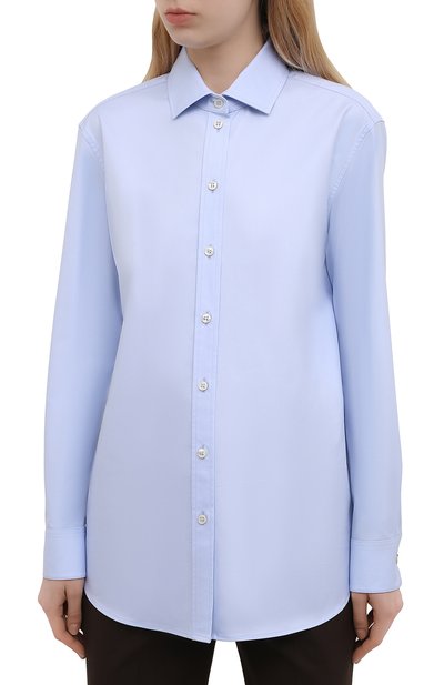 Хлопковая рубашка SAINT LAURENT голубого цвета по цене 66950 руб., арт. 648682/Y165R, фото 3 Хлопковая рубашка SAINT LAURENT, арт. 648682/Y165R, фото 3