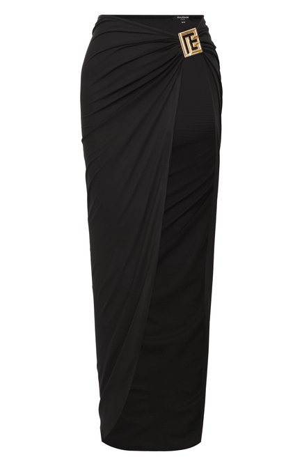 Женское парео BALMAIN черного цвета, арт. BKG462220/001 | Фото 1 (Материал внешний: Синтетический материал; Автоматизация состава: Проставлено; Нос: Не проставлено)