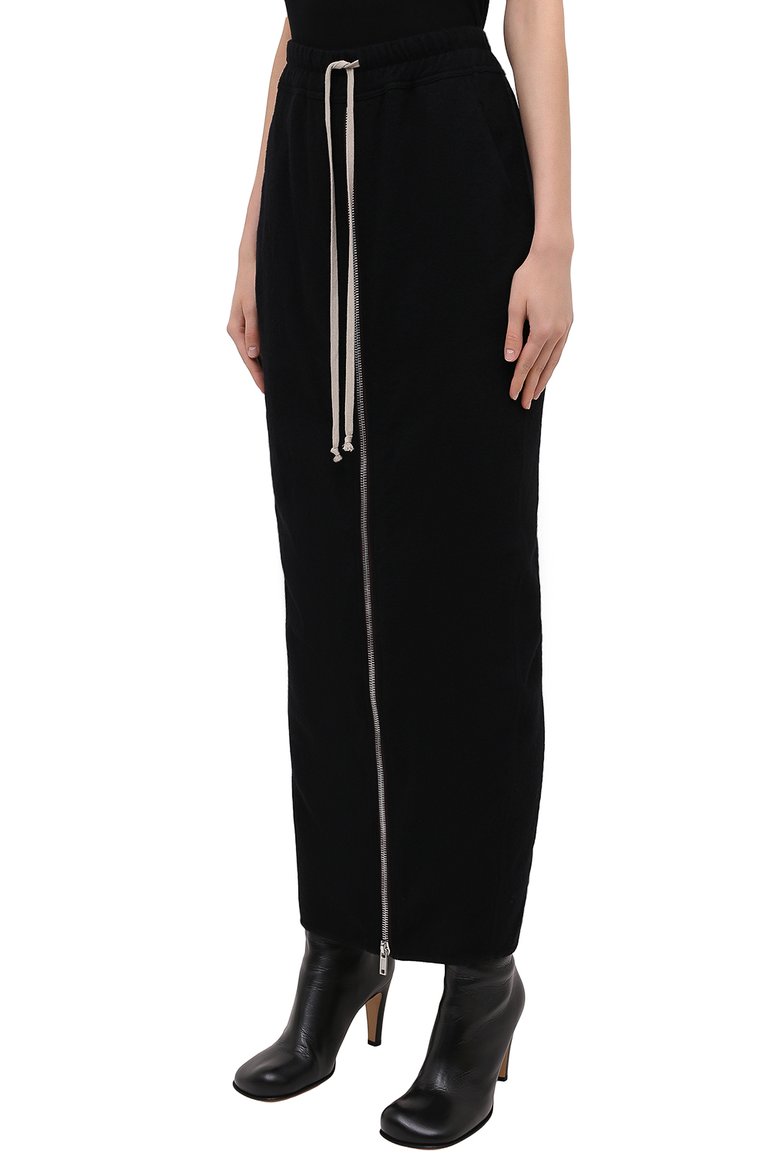 Женская юбка из хлопка и шерсти RICK OWENS черного цвета, арт. RP20F2331/WCF | Фото 4 (Материал внешний: Шерсть, Хлопок; Длина Ж (юбки, платья, шорты): Макси; Женское Кросс-КТ: Юбка-одежда; Стили: Кэжуэл)