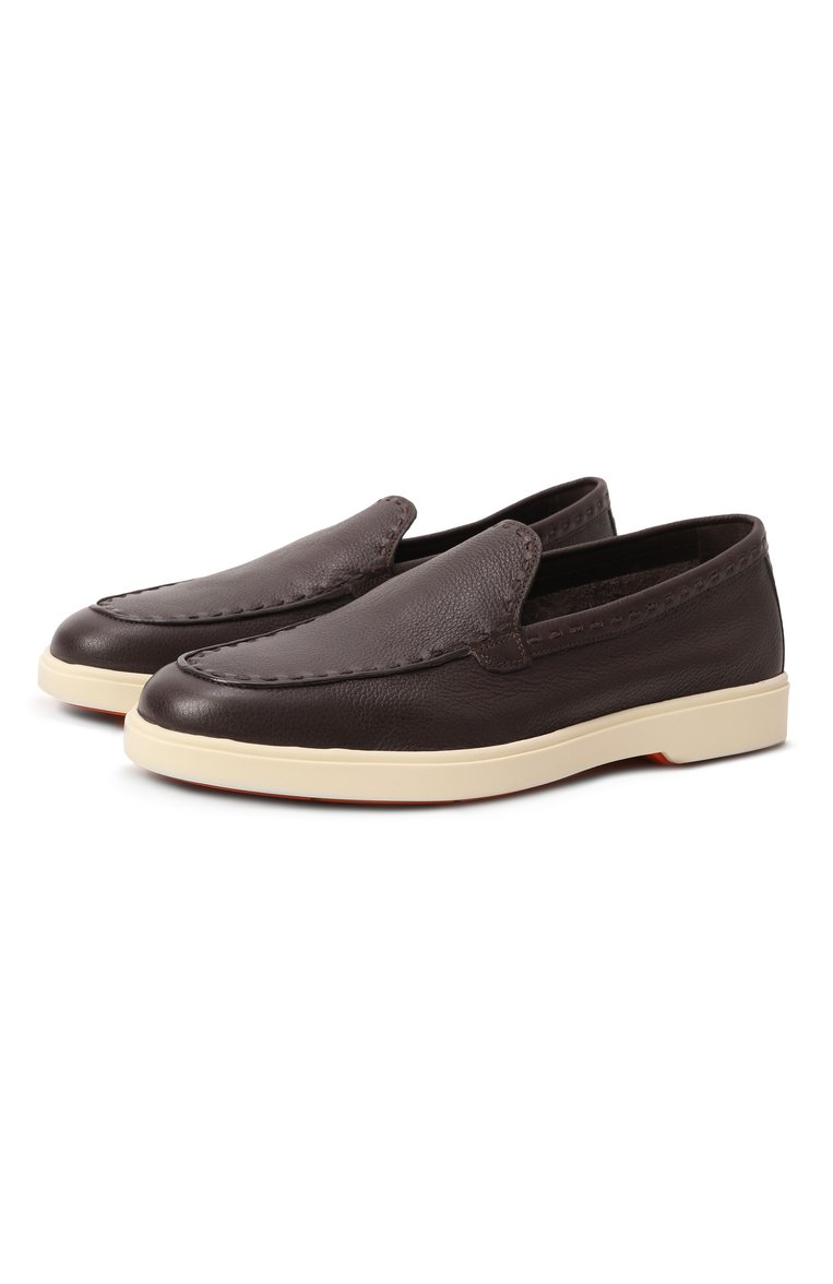 Женские кожаные лоферы SANTONI темно-коричневого цвета, арт. WUYG71436TISSWKA | Фото 1 (Драгоценные камни: Проставлено; Каблук высота: Низкий; Материал сплава: Проставлено; Материал внутренний: Натуральная кожа; Материал внешний: Натуральная кожа; Подошва: Платформа)