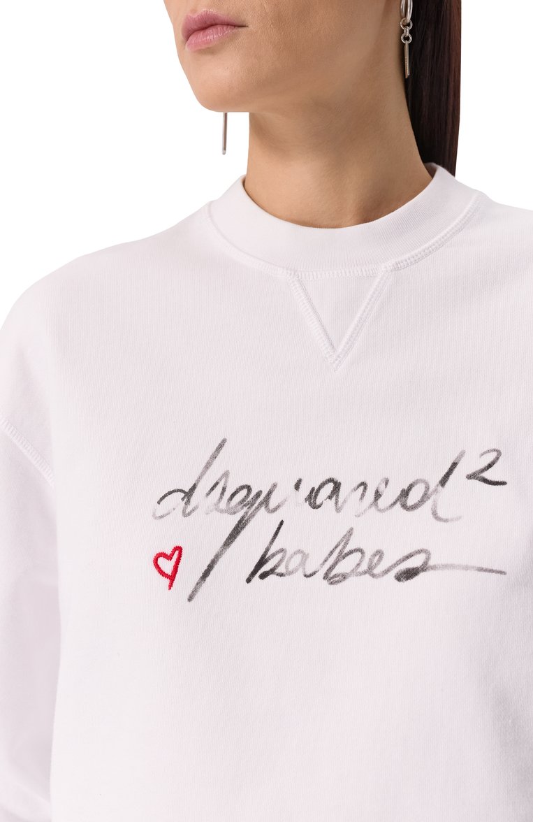 Женский хлопковый свитшот DSQUARED2 белого цвета, арт. S72GU0488/S25462 | Фото 5 (Рукава: Длинные; Материал внешний: Хлопок; Длина (для топов): Стандартные; Женское Кросс-КТ: Свитшот-одежда; Стили: Кэжуэл)