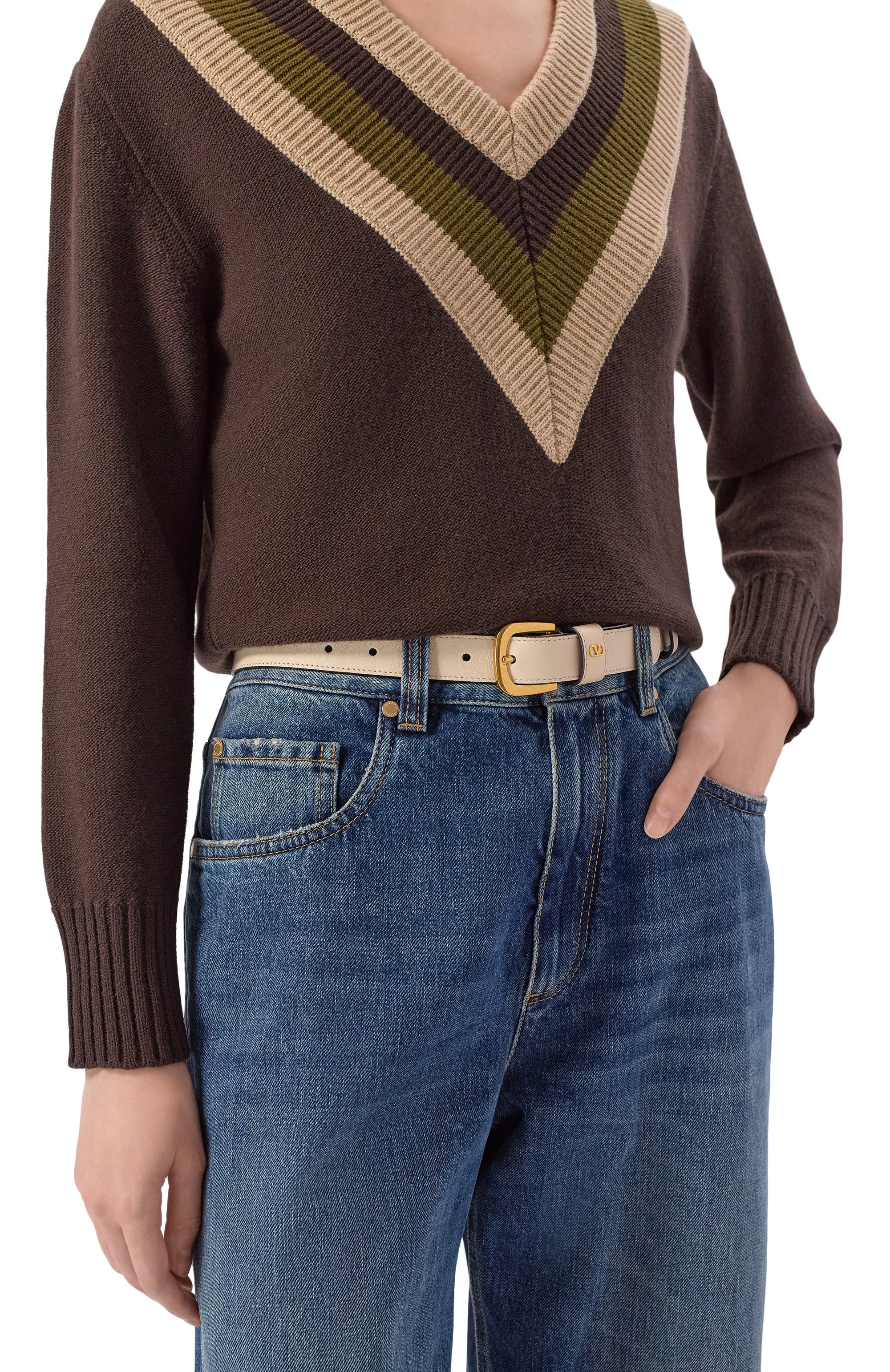 Кожаный ремень VALENTINO кремового цвета по цене 55300 руб., арт. 6W2T0SM1/PPU, фото 2 Кожаный ремень VALENTINO, арт. 6W2T0SM1/PPU, фото 2