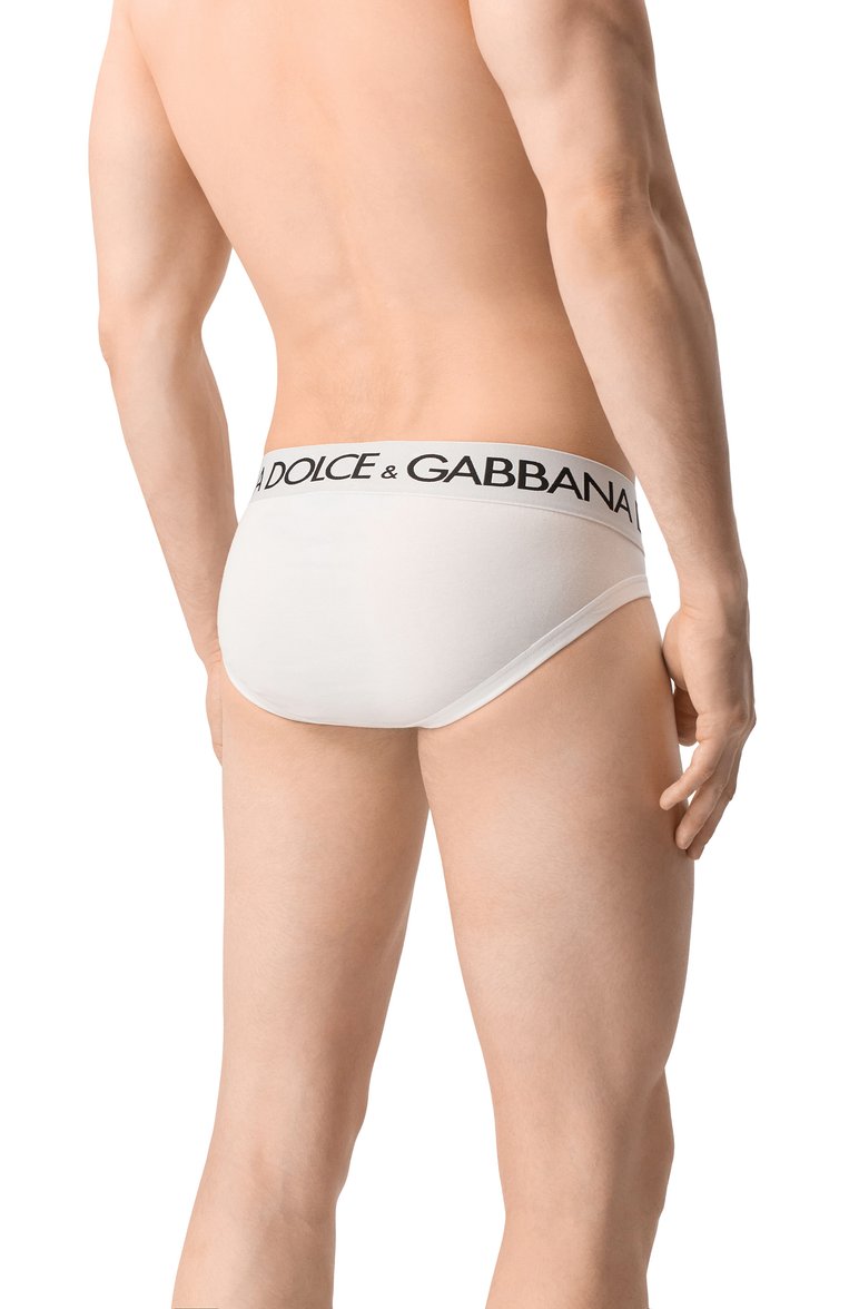 Мужские хлопковые брифы DOLCE & GABBANA белого цвета, арт. M3D03J/0NN97/2-6 | Фото 3 (Материал внешний: Хлопок; Нос: Не проставлено; Трусы М: Брифы; Мужское Кросс-КТ: Трусы; Кросс-КТ: бельё)