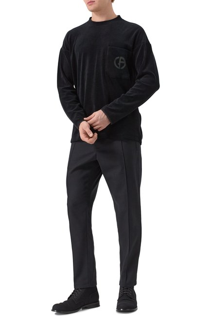 Мужской хлопковый лонгслив GIORGIO ARMANI черного цвета, арт. GM001249/TE13896 | Фото 2 (Материал сплава: Проставлено; Рукава: Длинные; Длина (для топов): Стандартные; Драгоценные камни: Проставлено)
