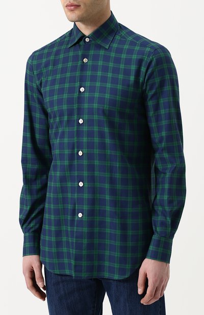 Хлопковая рубашка в клетку KITON, арт. UCIH0610604000, фото 3