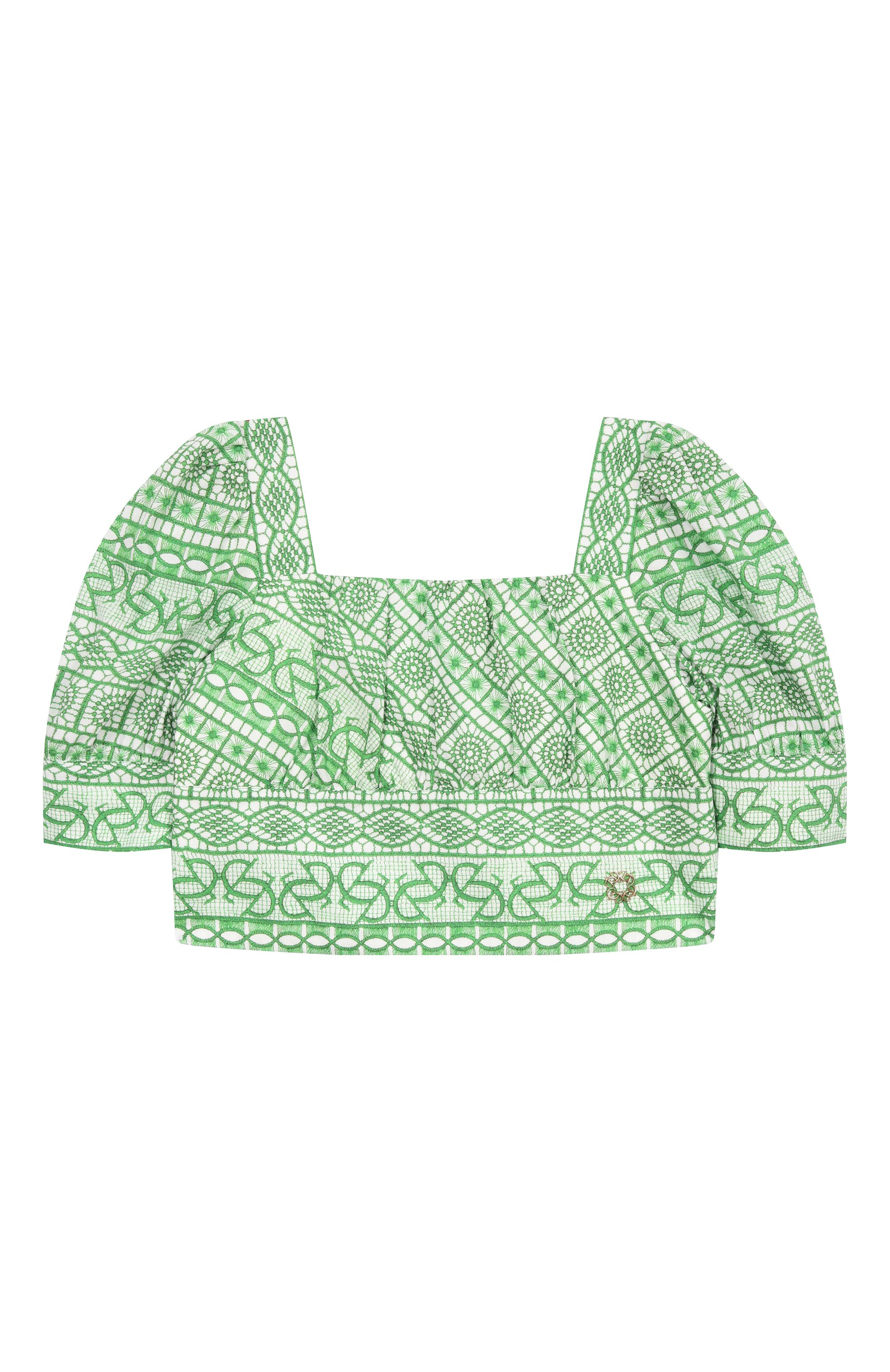 Хлопковый топ ELIE SAAB JUNIOR зеленого цвета по цене 43550 руб., арт. EFTP029/TS1103_001, фото 1 Хлопковый топ ELIE SAAB JUNIOR, арт. EFTP029/TS1103_001, фото 1