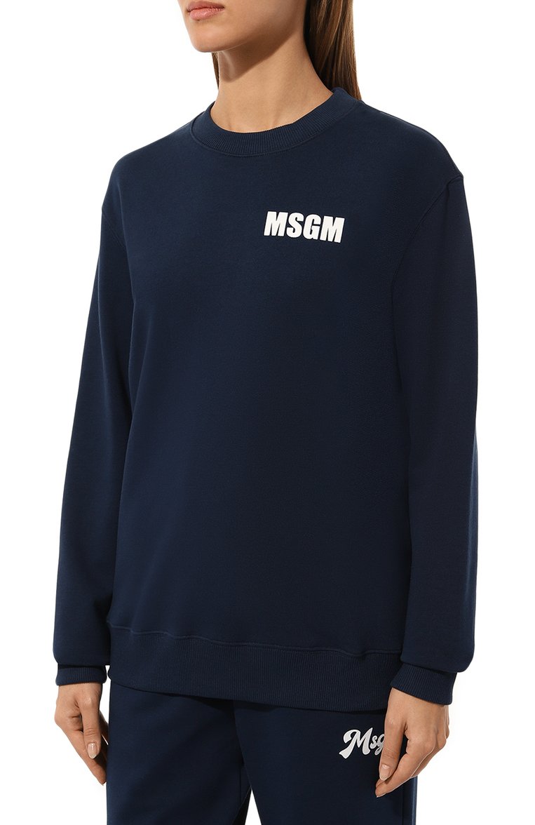 Женский хлопковый свитшот MSGM синего цвета, арт. 3641MDM95/247000 | Фото 3 (Рукава: Длинные; Материал сплава: Проставлено; Длина (для топов): Стандартные; Материал внешний: Хлопок; Драгоценные камни: Проставлено; Женское Кросс-КТ: Свитшот-одежда; Стили: Спорт-шик)