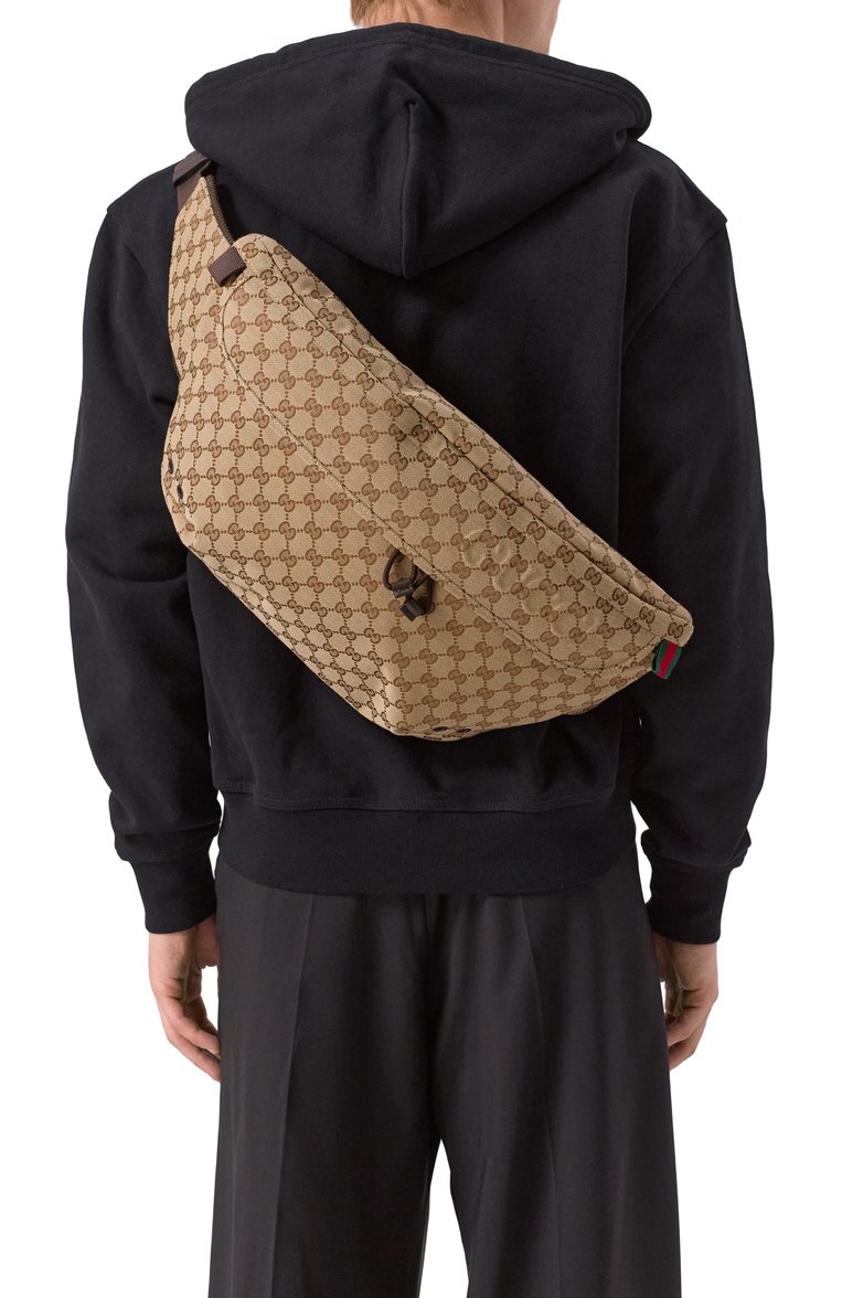 Мужская поясная сумка gg large GUCCI бежевого цвета, арт. 800183/FADSD | Фото 2 (Ремень/цепочка: На ремешке; Материал: Текстиль; Размер: large; Случай: Повседневный)