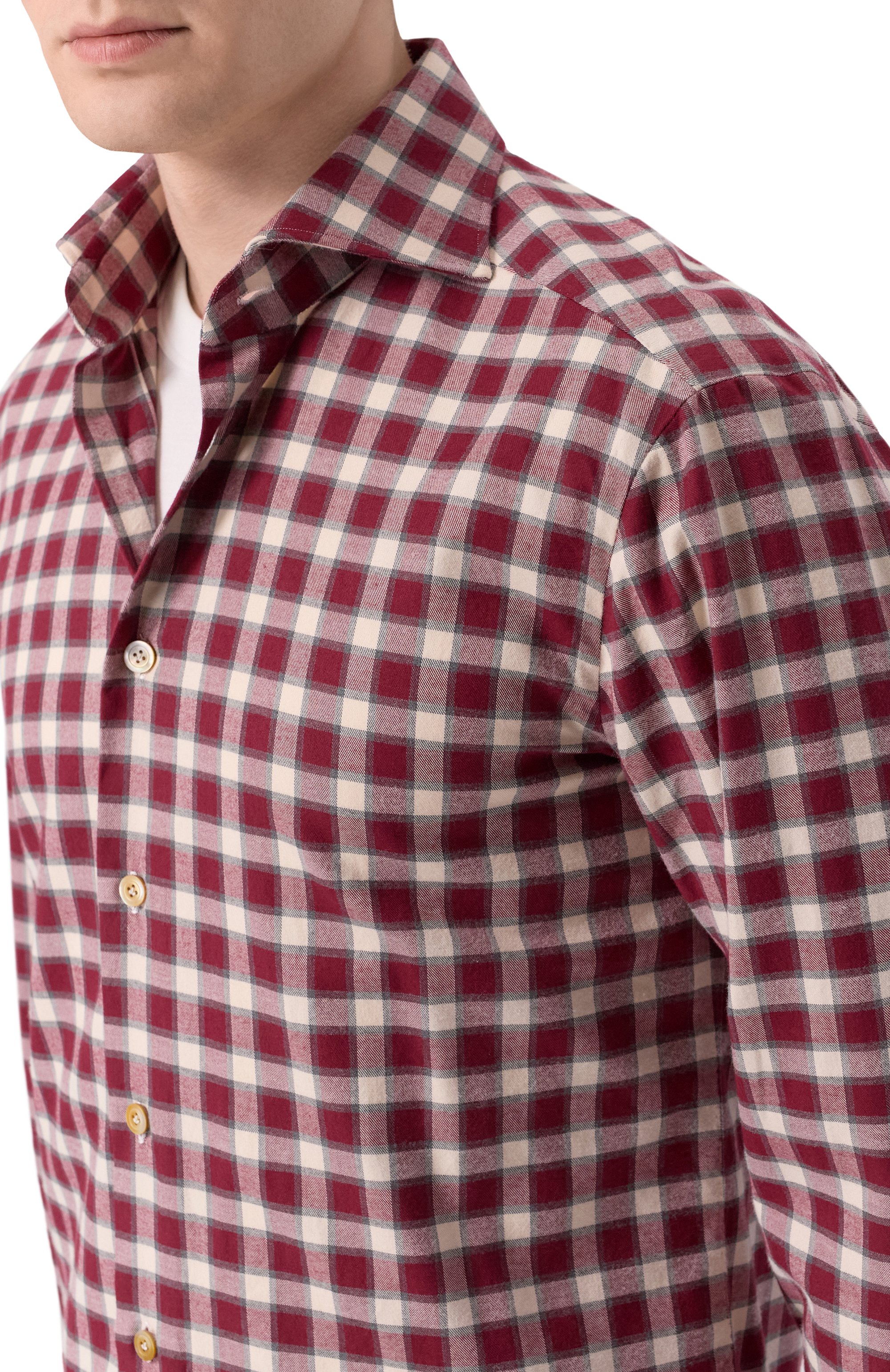 Хлопковая рубашка KITON бордового цвета по цене 115500 руб., арт. UCCH0943905, фото 5 Хлопковая рубашка KITON, арт. UCCH0943905, фото 5