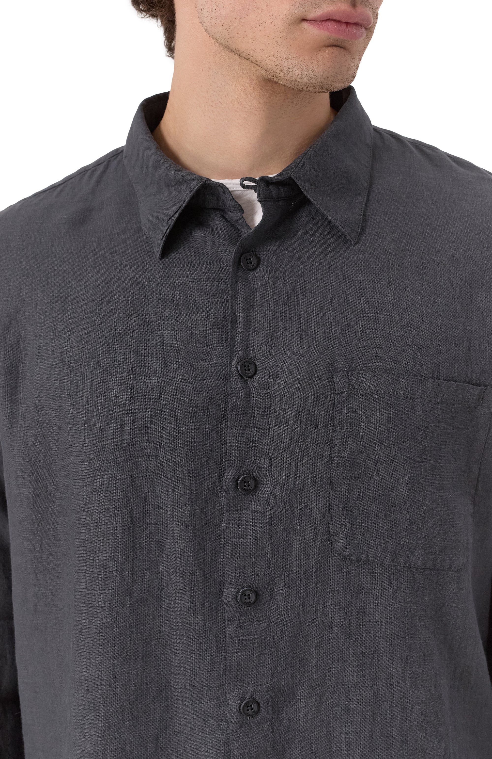 Льняная рубашка HANNES ROETHER темно-серого цвета по цене 27300 руб., арт. K0N29ZESS.608, фото 5 Льняная рубашка HANNES ROETHER, арт. K0N29ZESS.608, фото 5