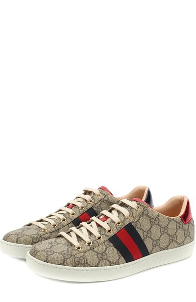 Текстильные кеды ace gg supreme на шнуровке GUCCI светло-коричневого цвета по цене 84960 руб., арт. 499410/K2LH0, фото 1 Текстильные кеды ace gg supreme на шнуровке GUCCI, арт. 499410/K2LH0, фото 1